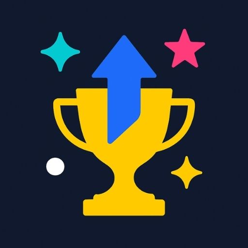 Abstract trophy and upward arrow symbolizing unique competitive advantage and growth